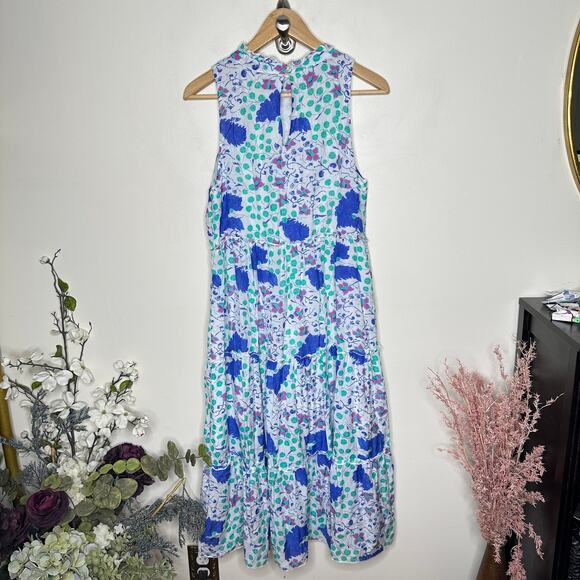 TUCKERNUCK x OLIPHANT Petite Fleur Ruffle Midi Dress Cotton Silk Blue Sz S {HH6} - Picture 3 of 5